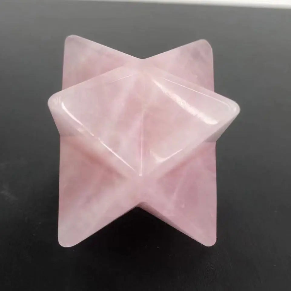 1pc 5cm Natural Rose Crystal Hand-Carved Merkaba Pink Quartz Home Decor Healing Health Gems