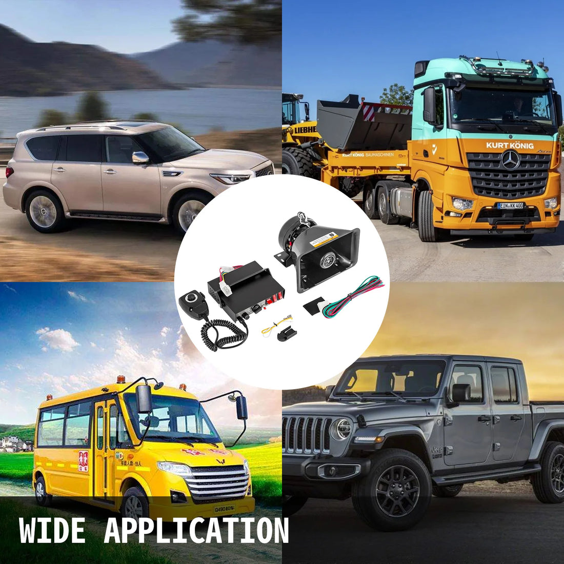 SucceBuy 100/ 200W 12V DC Car Alarm Professional PA System 8 Kinds of Warning Sounds with Handheld Mic for All Specific Vehicles