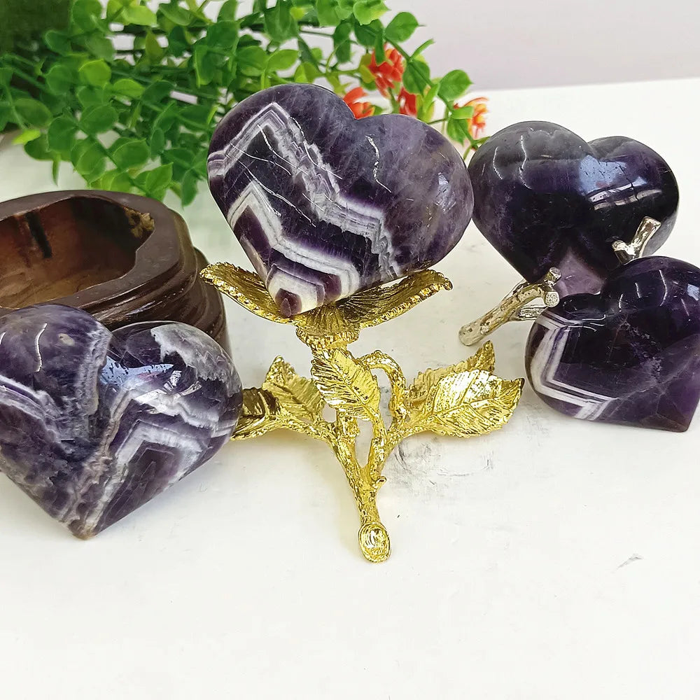 Natural Dream Amethyst Polishing Heart shaped Crystal Quartz Mineral Restoration Spirit Decoration