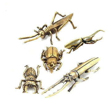 Antique Bronze 5 Styles Beetles Miniature Figurines Desktop Decorations Pure Brass Insect Tea Pets Ornament Home Decor Accessory