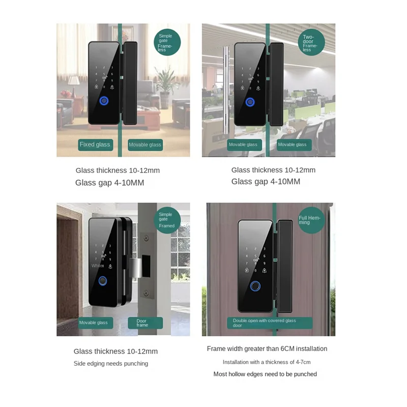 L72A-Waterproof Tuya Wifi Smart Door Lock Fingerprint Electronic Rim Lock For Glass Door