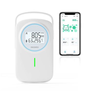 INKBIRD Smart Bluetooth CO2 Detector Indoor Temperature Humidity Monitor with Light and Sound Dual Alert for Office,Study,Home