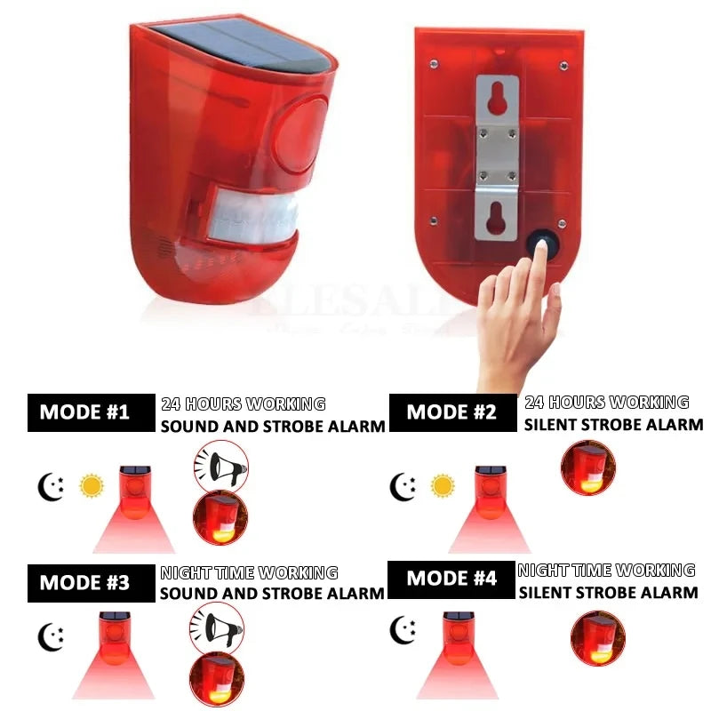 Solar Infrared Motion Sensor Alarm Motion Detector Siren Strobe With 110db Siren Strobe Light Home Garden Security Alarm System