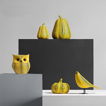 Yellow Wave Point Arts Crafts Funny Animal Owl Pumpkin Bird Statues Ornament Home Room Sculpture Desktop Decoration Figurines
