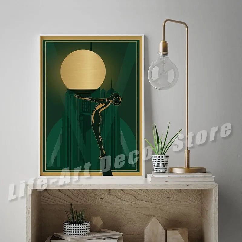 Vintage Green Gold Women Abstract Posters and Prints Canvas Painting Retro Wall Art Picture for Living Room Home Decor Cuadros