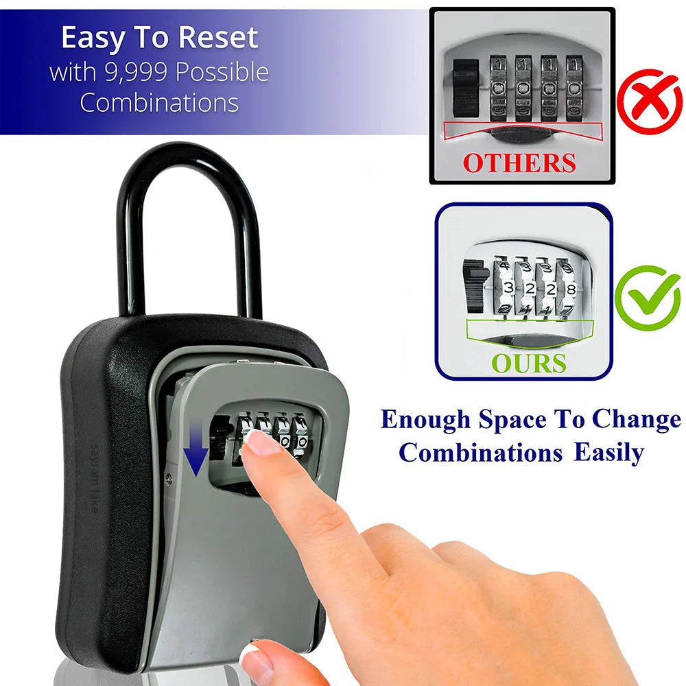 Wall Mount Key Lock Box with 4-Digit Combination, Resettable Code Outdoor Waterproof Lockbox for House Keys and Spare Keys ﻿