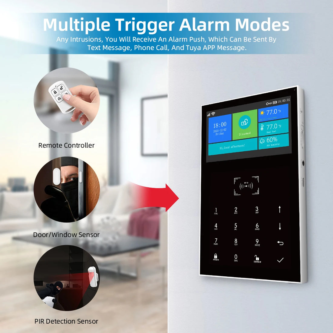 PGST PG109 Smart Tuya Alarm System 4.3 inch Screen WIFI GSM Burglar Home Security With Temperature and Humidity Function