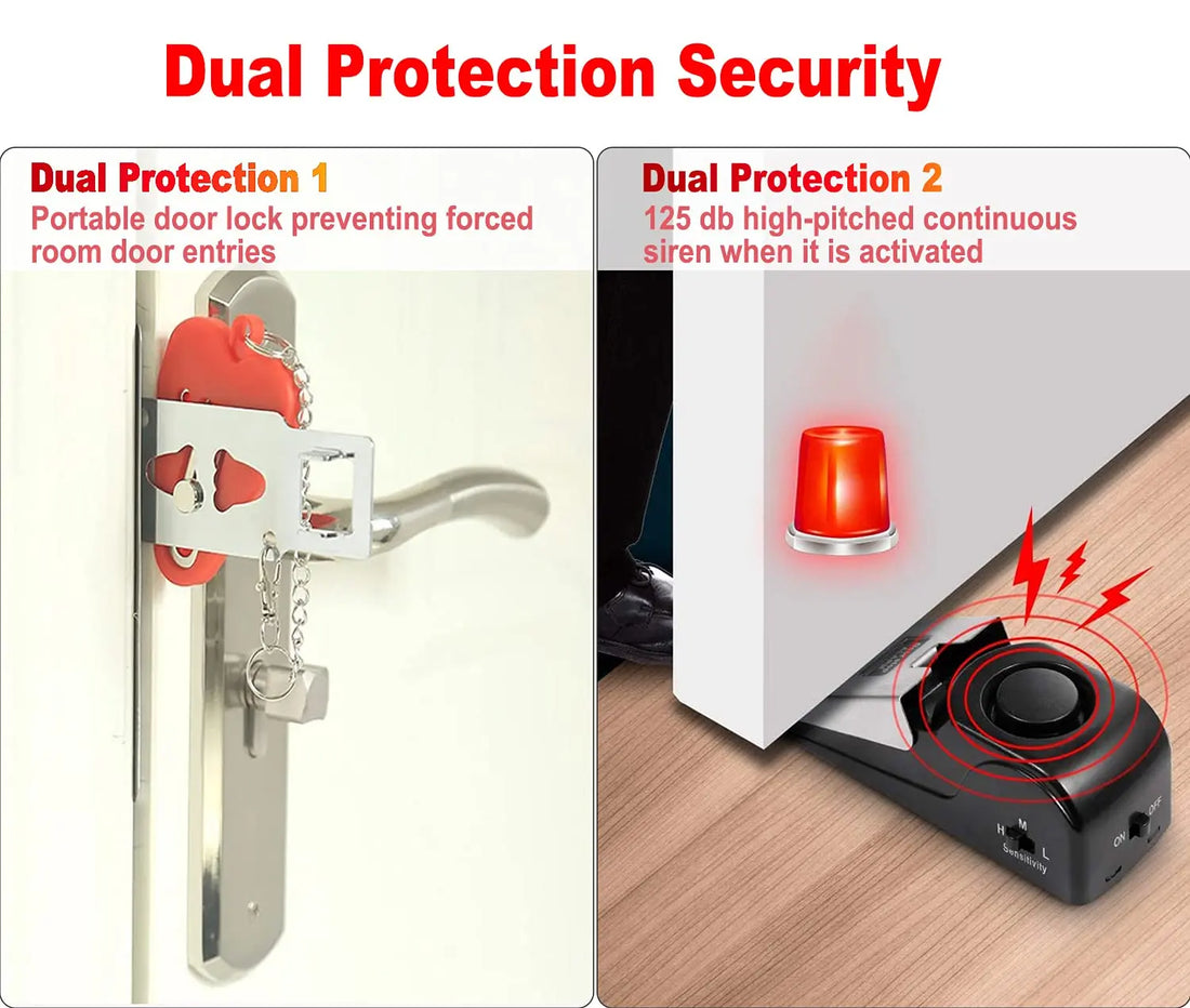 Door Stop Alarm Hotel Door Lock Dual Protection Security Door Kit Door Security Devices Pocket Door Stopper Self Defensey Tool