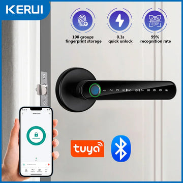 KERUI Fingerprint Door Lock  Tuya Smart /Smart Life Electronic Door Lock with Fingerprint/Password/Key/Tuya APP/Card Unlock