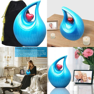 Adult and Male Cremation Urns, Decorative Tear Drop Urn for Human Ashes, Funeral Urn for Women and Men, Elegant Memorial Keepsak