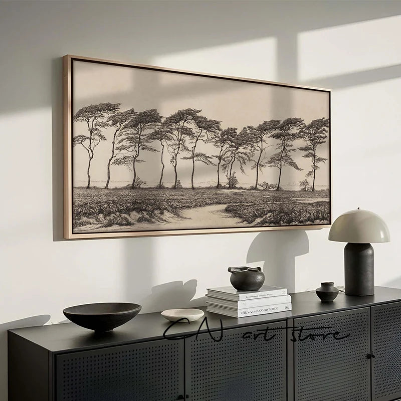 Minimalist Antique Pine Tree Rustic Nature Landscape Art Poster Canvas Painting Wall Prints Picture for Living Room Home Decor
