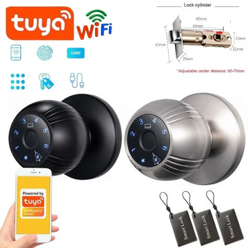 Tuya WIFI APP Remote Unlock Smart Ball Lock Biometric Fingerprint Door Lock Keyless Entry Homestay Apartment Security Smart Lock