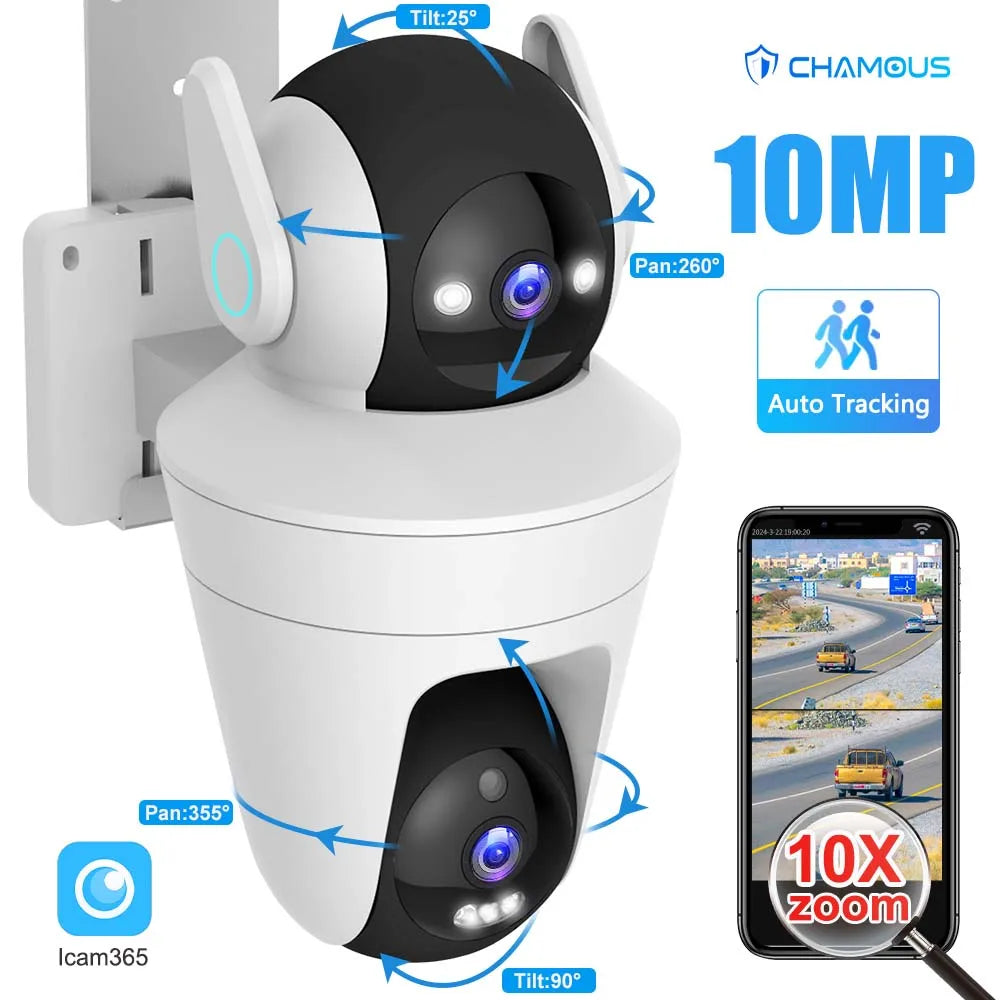 5K 10MP WiFi Camera10X Zoom CCTV  Auto Tracking Dual Lens Dual Screen PTZ Mini Video Surveillance Cam Security Camera