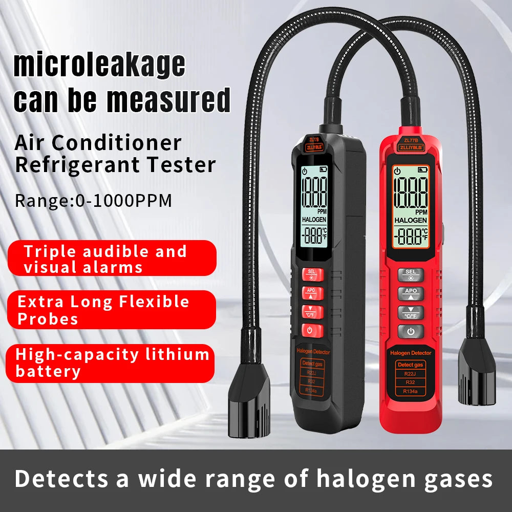 Refrigerant Gas Leak Detector ZL77  0-1000PPM Air Conditioning HVAC Refrigerant Leak Detector CFC HFC HCFC HC HFO Gas Tester