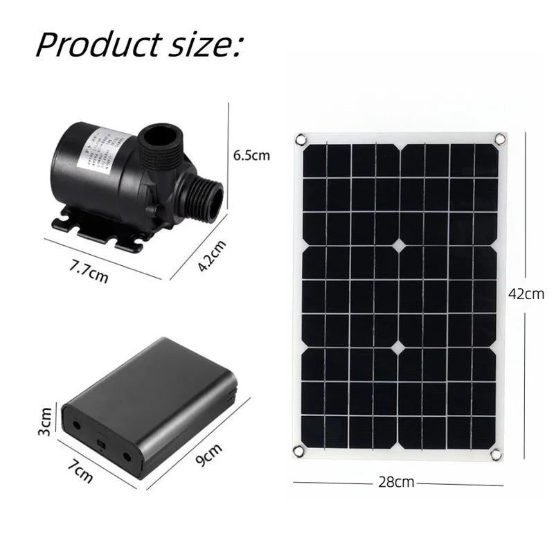 500W Solar Panel 800L/H Large Flow Mobile Power Pump Kit Ultra Quiet Submersible Water Pump Garden Fountain Decoration DC12V
