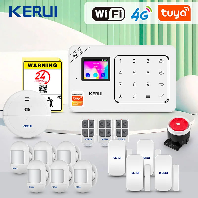 KERUI Home Alarm Worke with Alexa, Tuya Smart Home Sesurity Alarm 4G/WiFi Wireless Burglary Protection, PIR Motion Sensor W184