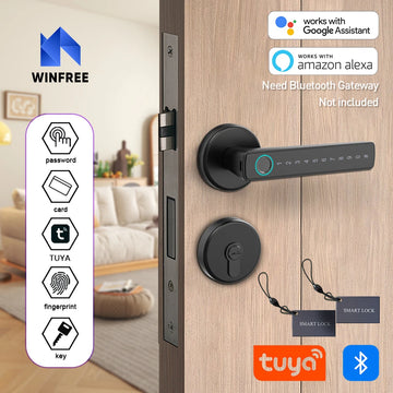 WINFREE Smart Fingerprint Door Lock Tuya Bluetooth Keyless Entry Smart Door Lock Alexa Google Assistant Interior Wooden Door