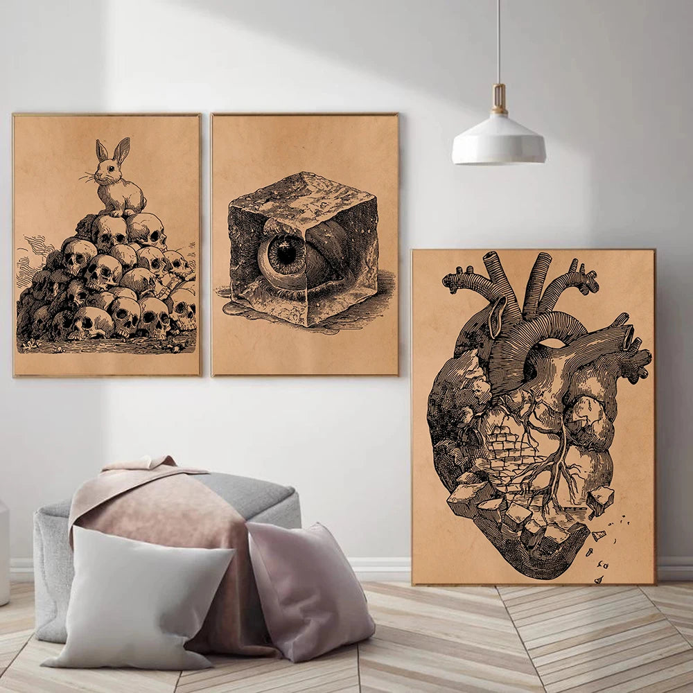 Retro Medicine Rural Anatomy Antique Organs Medical Art Posters Canvas Printing Laboratory Wall Decoration Paintings Frameless