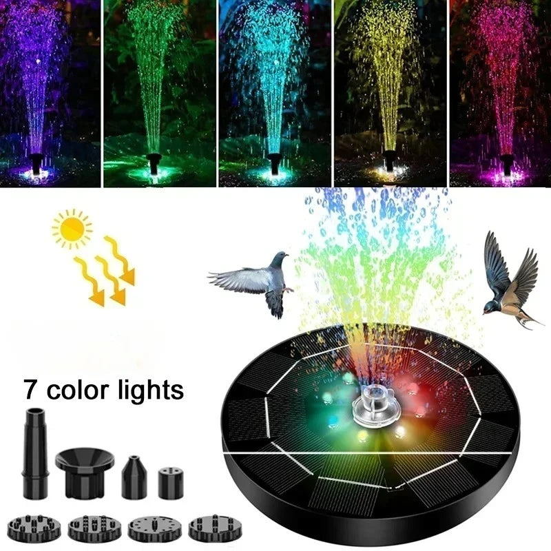 3.5W Fountain Light 7 Colors LED Solar Fountain Light Rotating Fountain with 6 Nozzle Water Pump Outdoor Bird Bath Garden Decor