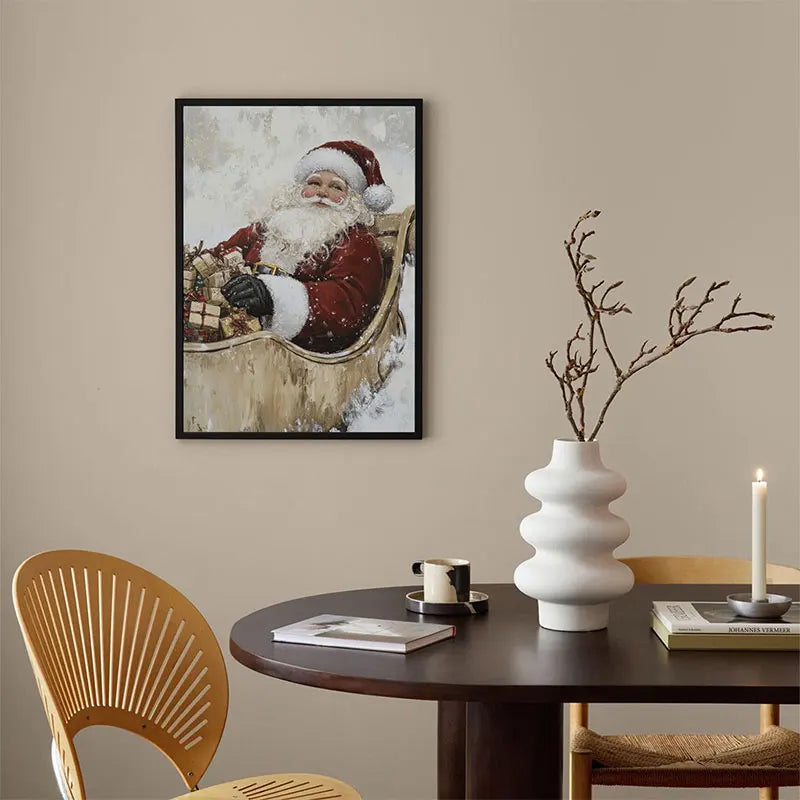 Christmas Wreath Tree Santa Claus Canvas Painting Poster Botanical Winter Antique Vintage Wall Decor Farmhouse Holiday Evergreen
