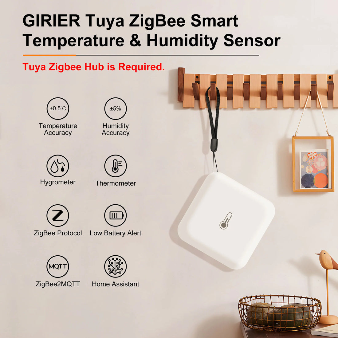 GIRIER Tuya ZigBee Temperature Humidity Sensor Smart Hygrometer Indoor Thermometer Works with Alexa/Hey Google/Home Assistant