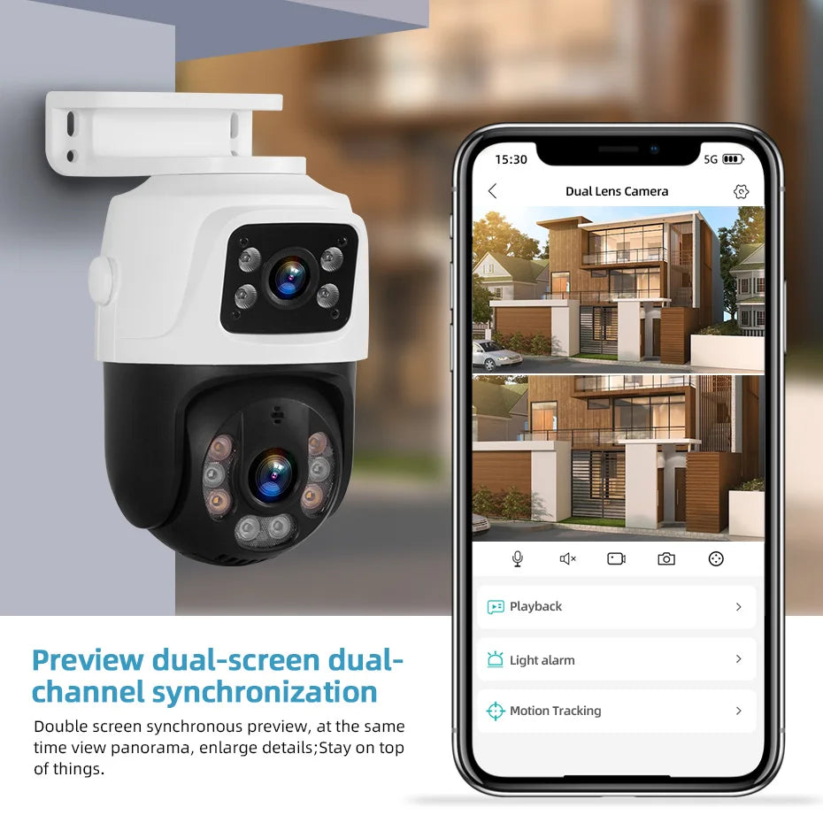 KERUI Outdoor Dual Lens PTZ 6MP POE IP Camera Home Security Camera Video CCTV Surveillance Onvif iCSEE Camera Dual-Screen