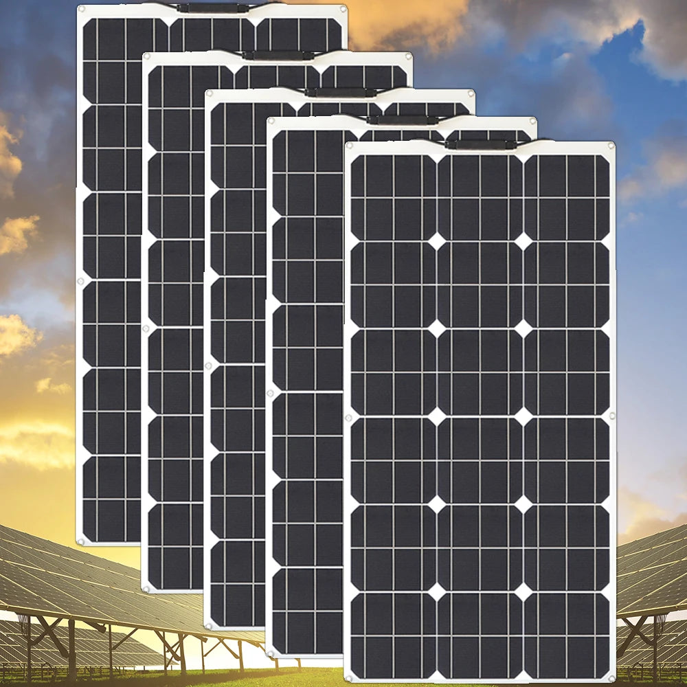 Solar Panels  solar panel 100 watt Portable Power kit Flexible Charging Outdoor Cells For Home Camping 100W 200W 300W 400W 1000W