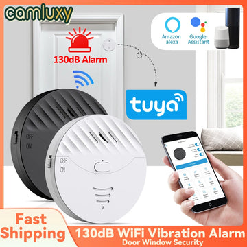 Camluxy Tuya WiFi Window Alarm Glass Break Sensor Alarm 130dB Anti-Theft Vibration Detector Alarm for Home Door Window Security