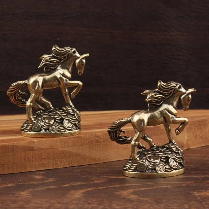 NEW Antique Bronze Zodiac Horse, Brass Animal Ornament with Money Symbolism, Miniature Desktop Model for Collectors & Home Decor