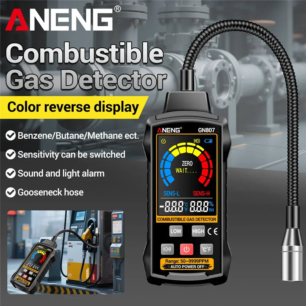 GN807 Combustible Gas Detector Natural Gas Coal Gas Leakage Alarm PPM LEL Tester LPG Leak Detection Device Audible Alarm Test
