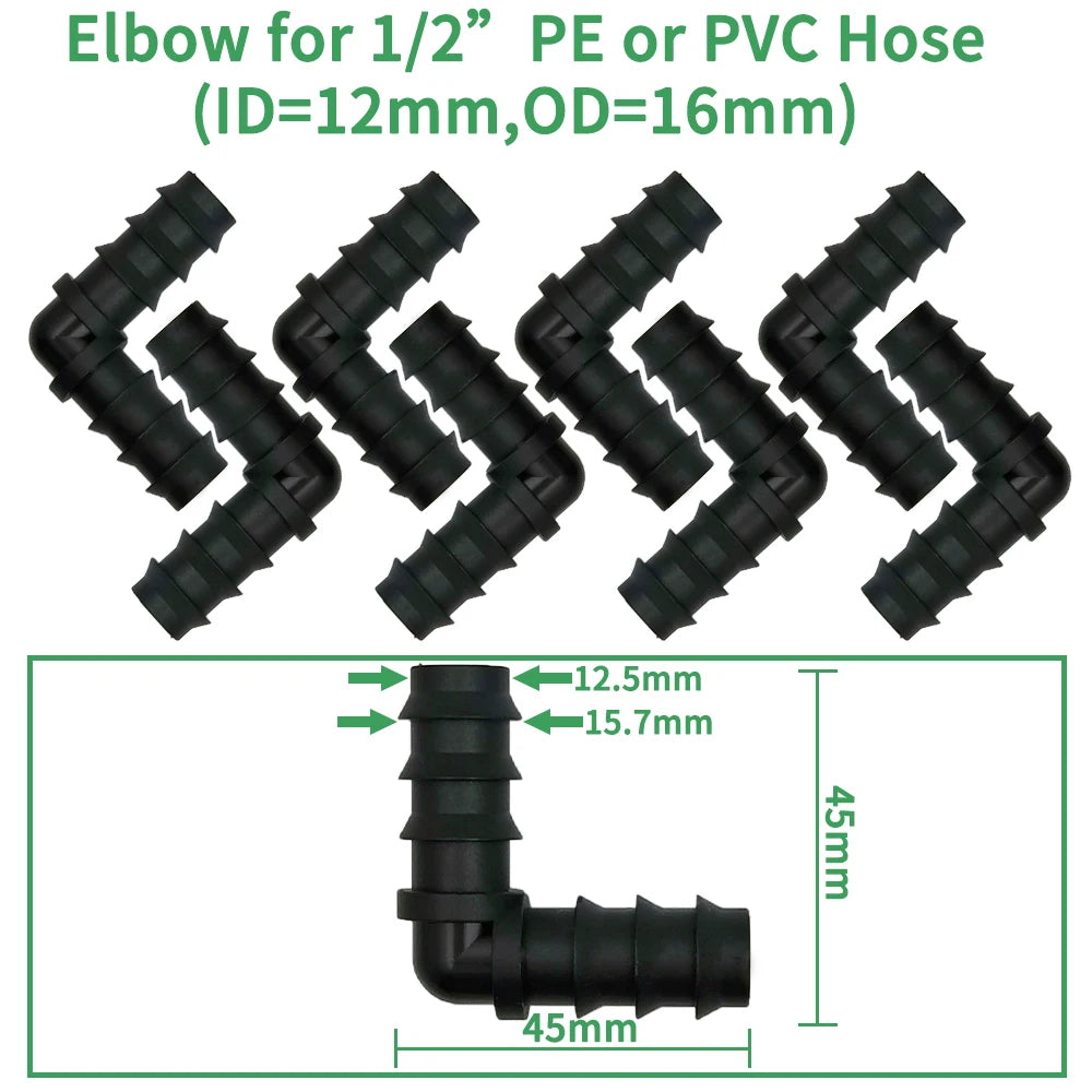 34Pcs 1/2" Drip Irrigation Fittings Kit Straight Tee Elbow Plug For 1/2 Inch 16mm Tubing Garden Watering Hose Connect