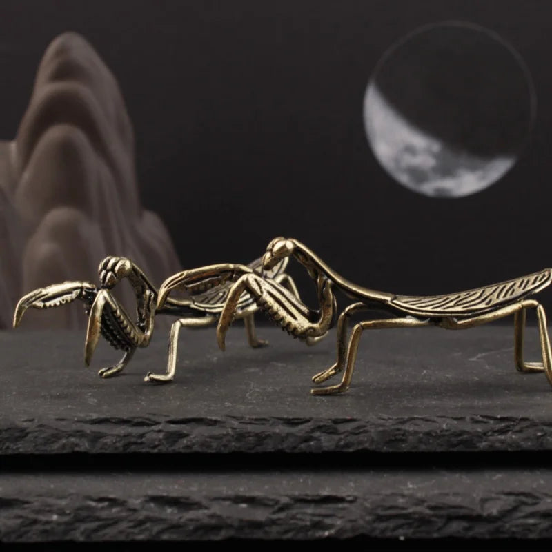 Antique Copper Ornament Brass Mantis Dragonfly Bee Cricket Figurines Miniature Insect Collection Statues Feng Shui Gifts