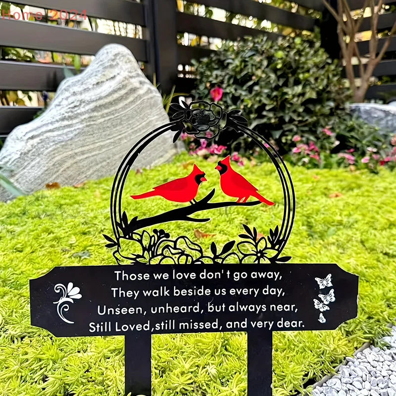 Cardinal Birds Memorial Plaque Stake - Touching Cemetery Decoration To Commemorate Loved Ones In Your Garden