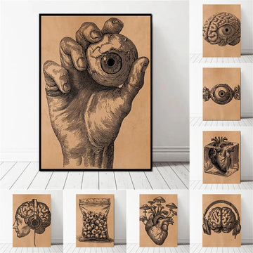 Retro Medicine Rural Anatomy Antique Organs Medical Art Posters Canvas Printing Laboratory Wall Decoration Paintings Frameless