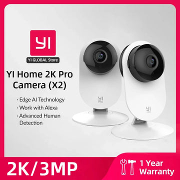 YI Pro 2K 2PC Home Security Camera Kit Indoor with Person Vehicle Pet Smart Detection for Baby Monitor Clear Night  Vision