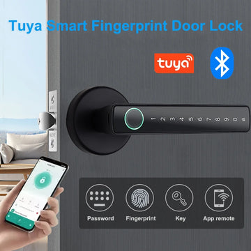 Tuya Bluetooth Smart Fingerprint Door Handle Lock Electronic Password APP Remote Unlock Hotel Apartment Office Bathroom Bedroom