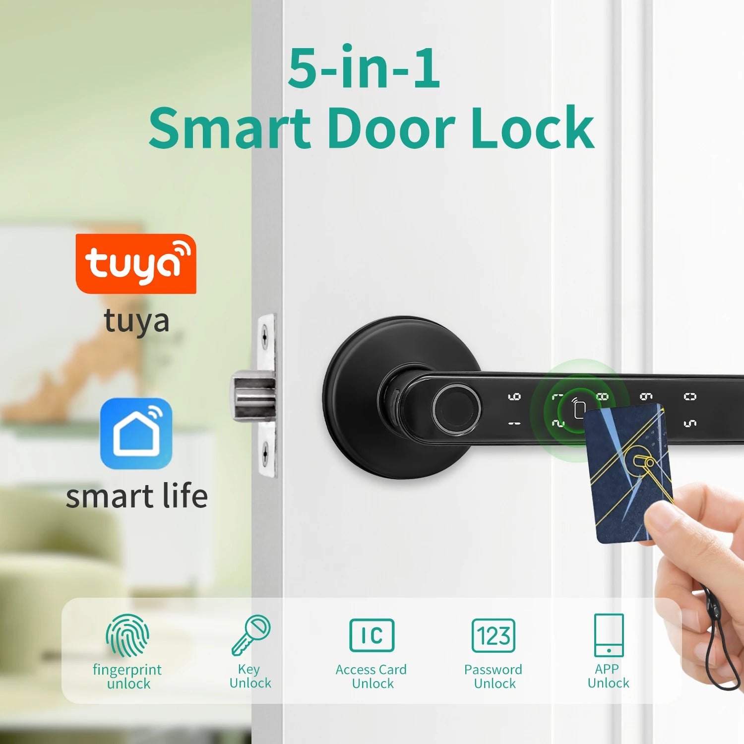 Tuya 5-in-1 Door Lock Smart Home Products Fingerprint Locks	Remote Control App Unlock Support Password IC Card Key Unlock
