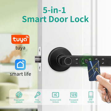 Tuya 5-in-1 Door Lock Smart Home Products Fingerprint Locks	Remote Control App Unlock Support Password IC Card Key Unlock