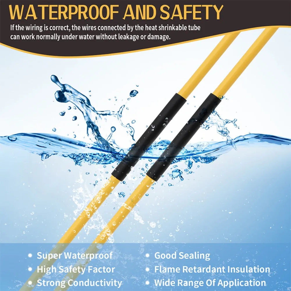 Black Heat Shrink Tube Kit Thermoresistant Tubing Shrink Wire Wrapping Electrical Connection Cable Insulation Sleeves Protecter