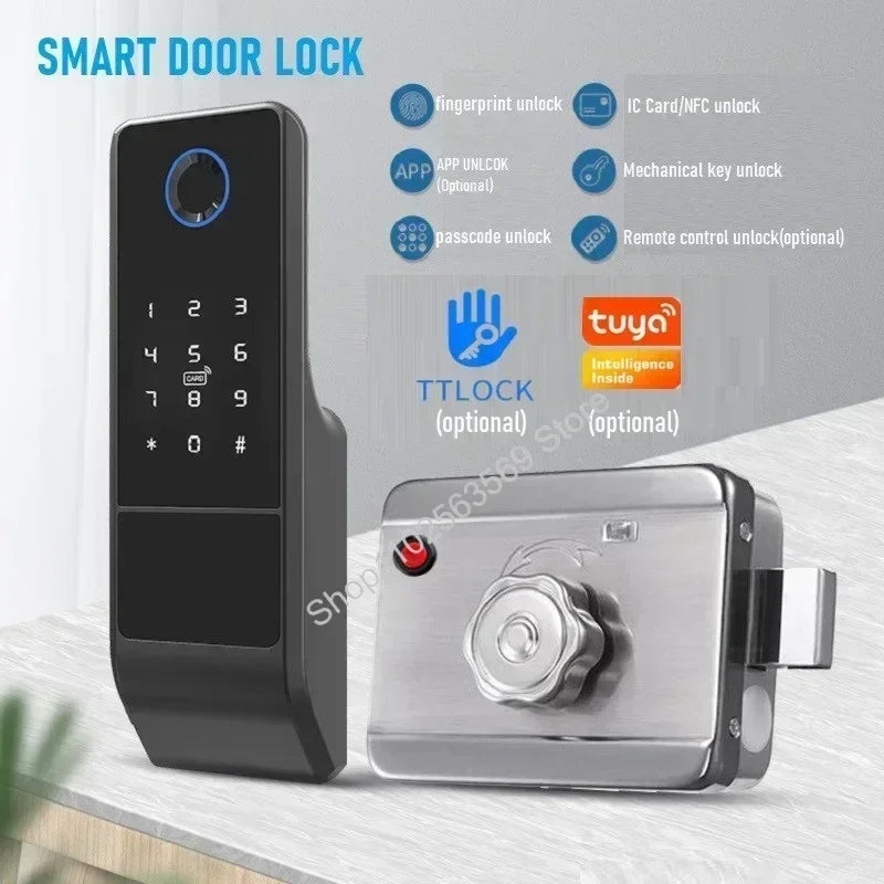 Outdoor Waterproof Apartment Fingerprint Lock APP Tuya/TTlock Smart Home Anti-theft Door Locks Password IC Card Remote Unlock