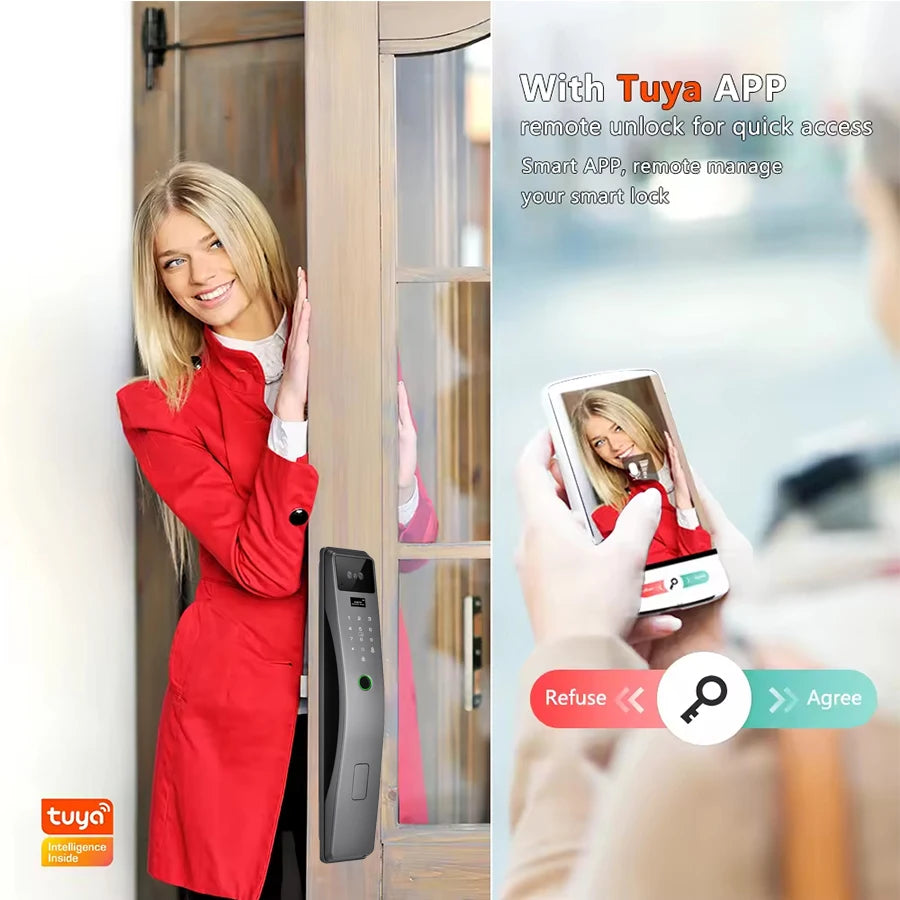 Tuya 3D Face Recognition Smart Door Lock With Camera Cerradura Wifi Biometric Fingerprint Security Fully Automatic Smart Lock