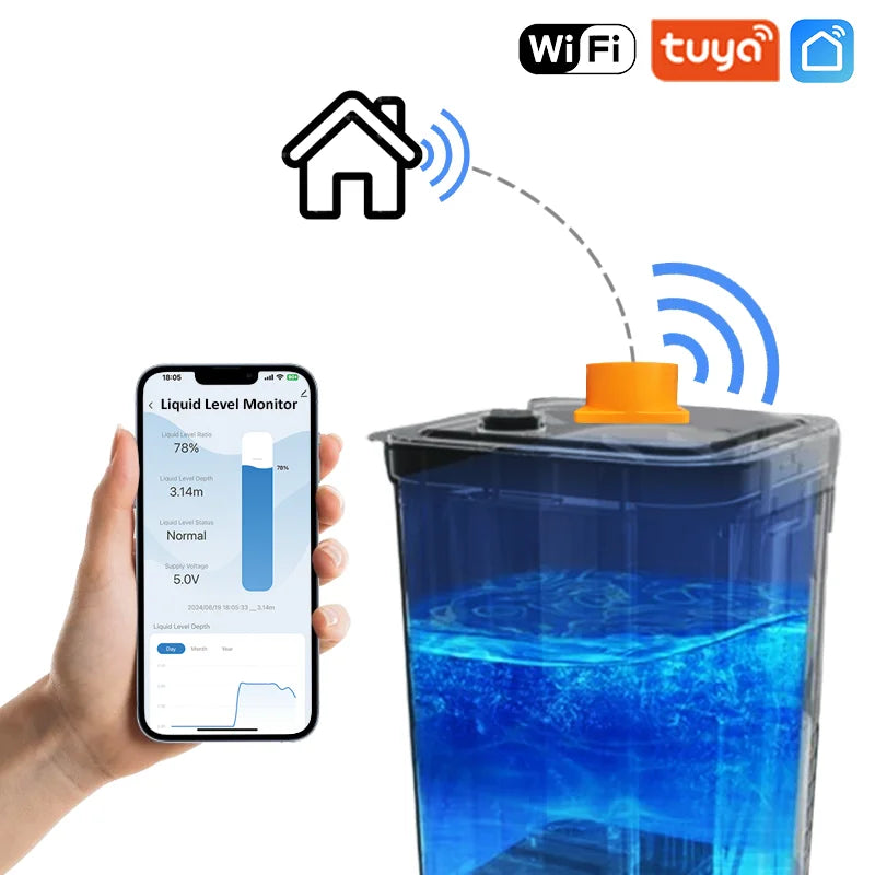 Moray ME201W WIFI TUYA App Smart Home Real Time Reminder Wifi Mobile Liquid Ultrasonic Water Level Sensor