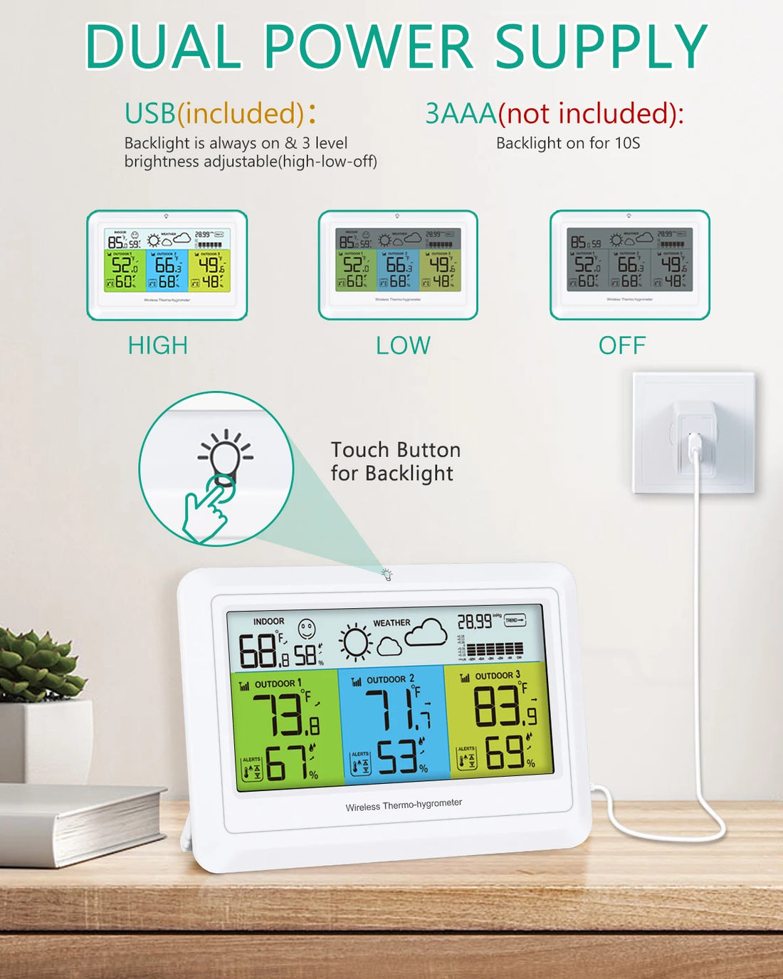 ORIA Weather Stations Wireless Indoor Outdoor Thermometers Color Display Thermometers Humidity with Forecast Station For Home