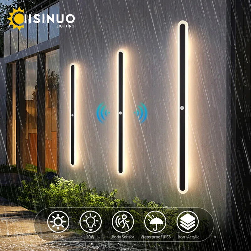 Outdoor Wall Light With Motion Sensor 90v 240v IP65 Waterproof Porch Lamp LED Long Garden Lamp for Villa Garage Lighting Fixture