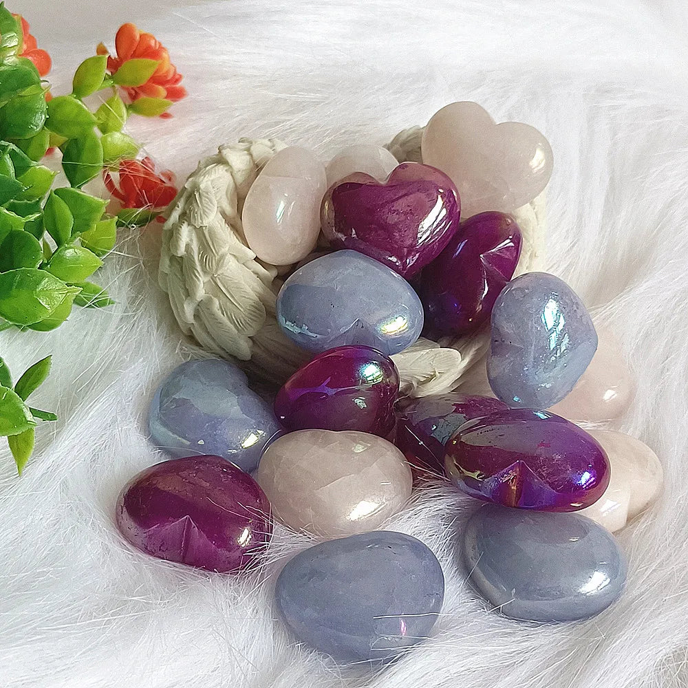 25--30mm Natural electroplating, love polishing, heart-shaped crystal, quartz mineral restoration, spiritual decoration