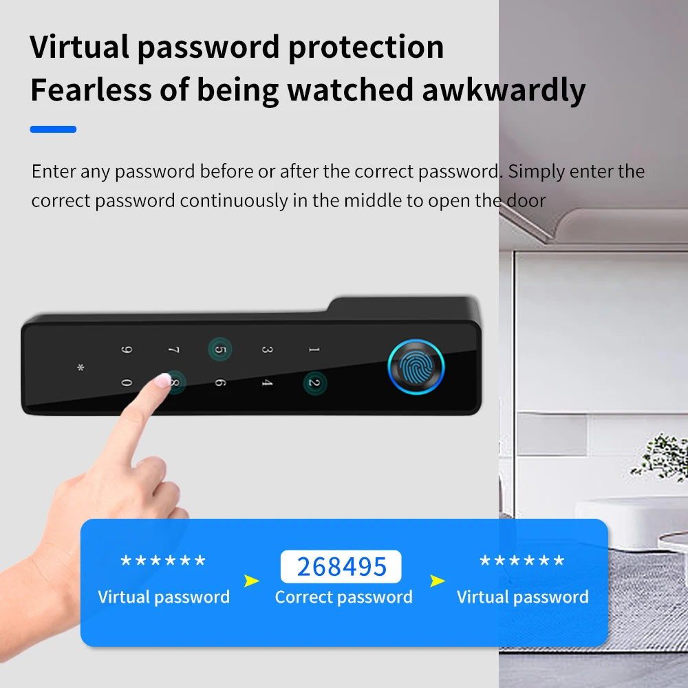 Smart Fingerprint Door Handle Lock with Tuya App  Channel Mute Interior Design for Bedroom Bathroom Three-Bar Magnetic Suction