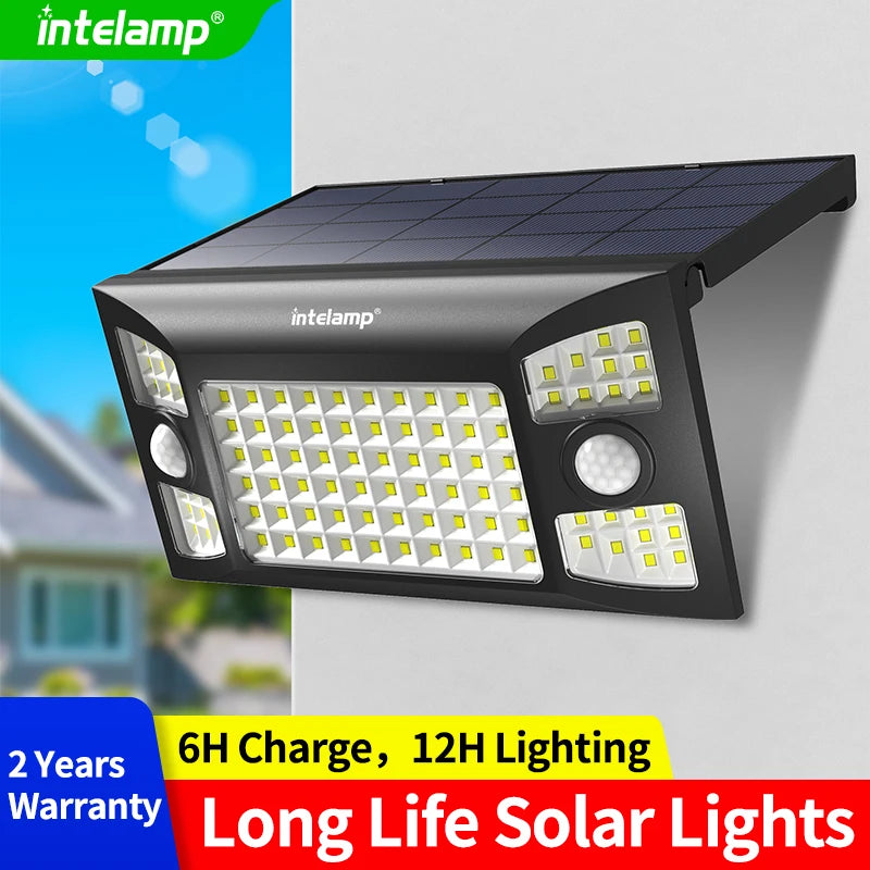 Intelamp Outdoor Solar Wall Light Foldable External Solar Lamp Wide 3 Sided Illumination Balcony Led Light Dual Motion Sensor