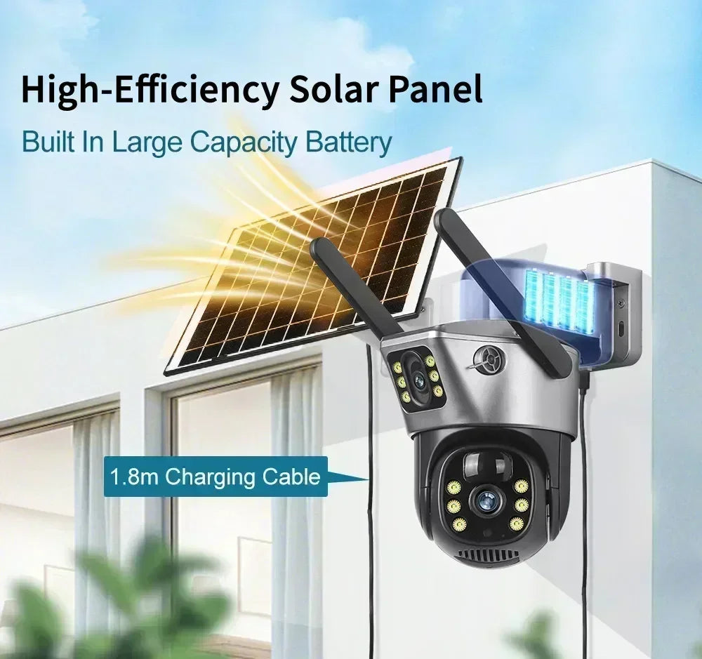 4K 8MP Dual Lens Solar Security Camera Outdoor WiFi 4G Wireless CCTV Surveillance IP Cam for SIM Card Waterproof Night Vision