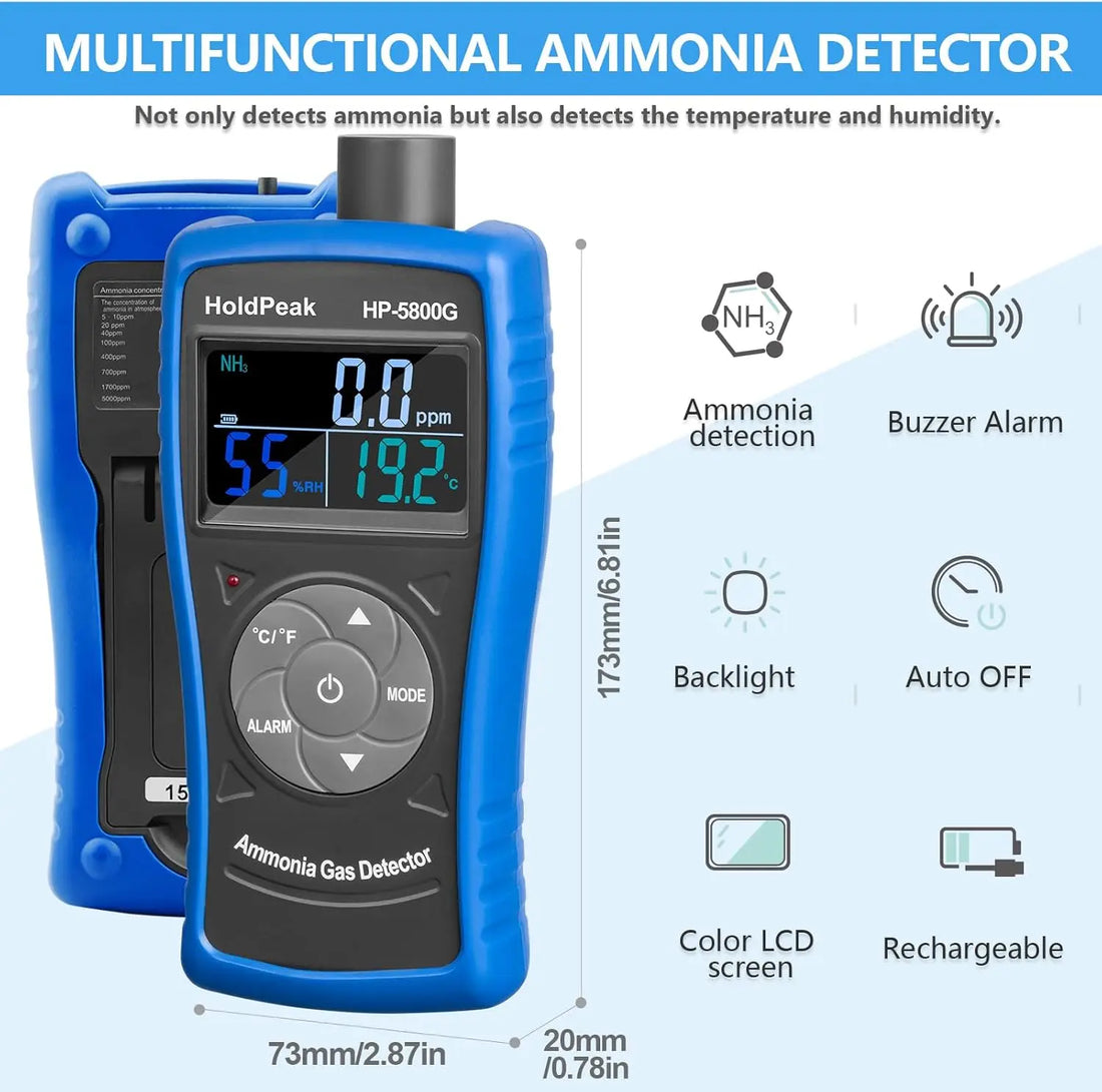 Ammonia Gas Meter Detector, NH3 Gas Monitor Sensor with Range 0-100 ppm & 0.1ppm Resolution, Portable Air Quality Detector