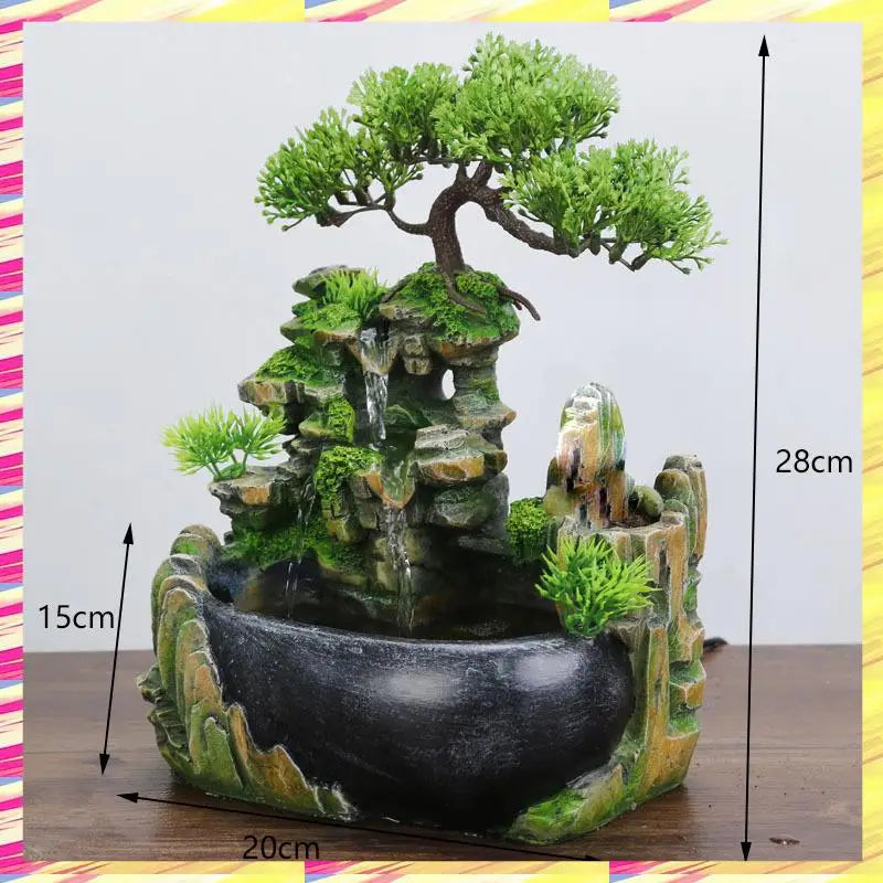 ABJJ EU Plug,Indoor Simulation Resin Rockery Waterscape Feng Shui Water Fountain Home Desktop Decoration Crafts